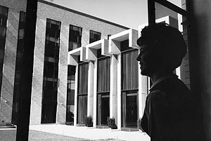 A student pictured outside of Stetson East in the late 1960s. 